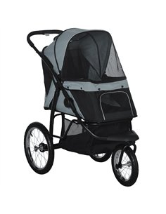 PawHut Dog Pram Dog Stroller Jogger Foldable Pet Pushchair for Medium, Small Dogs, w/ Rubber Wheels, Washable Cushion - Grey