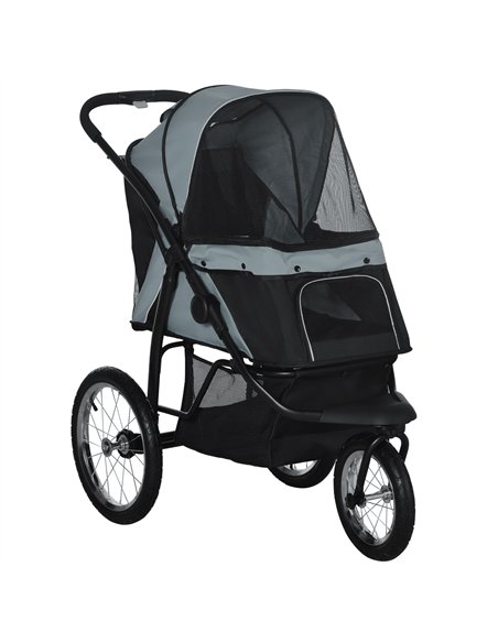 PawHut Dog Pram Dog Stroller Jogger Foldable Pet Pushchair for Medium, Small Dogs, w/ Rubber Wheels, Washable Cushion - Grey - pic 145046 | FastDaddyshop