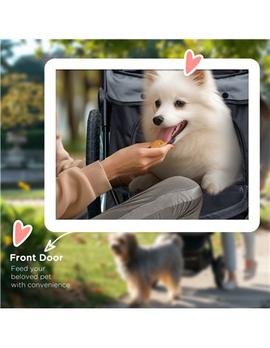 PawHut Dog Pram Dog Stroller Jogger Foldable Pet Pushchair for Medium, Small Dogs, w/ Rubber Wheels, Washable Cushion - Grey