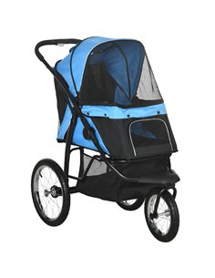 PawHut Dog Pram Dog Stroller Jogger Foldable Pet Pushchair for Medium, Small Dogs, w/ Rubber Wheels, Washable Cushion - Blue