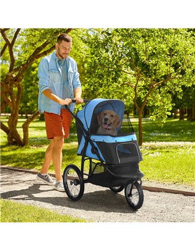 PawHut Dog Pram Dog Stroller Jogger Foldable Pet Pushchair for Medium, Small Dogs, w/ Rubber Wheels, Washable Cushion - Blue