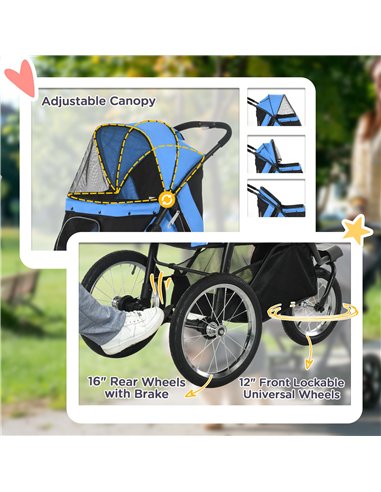PawHut Dog Pram Dog Stroller Jogger Foldable Pet Pushchair for Medium, Small Dogs, w/ Rubber Wheels, Washable Cushion - Blue