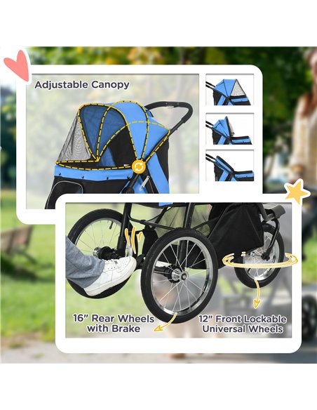 PawHut Dog Pram Dog Stroller Jogger Foldable Pet Pushchair for Medium, Small Dogs, w/ Rubber Wheels, Washable Cushion - Blue - pic 145061 | FastDaddyshop