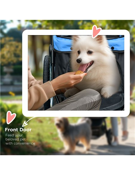 PawHut Dog Pram Dog Stroller Jogger Foldable Pet Pushchair for Medium, Small Dogs, w/ Rubber Wheels, Washable Cushion - Blue - pic 145062 | FastDaddyshop
