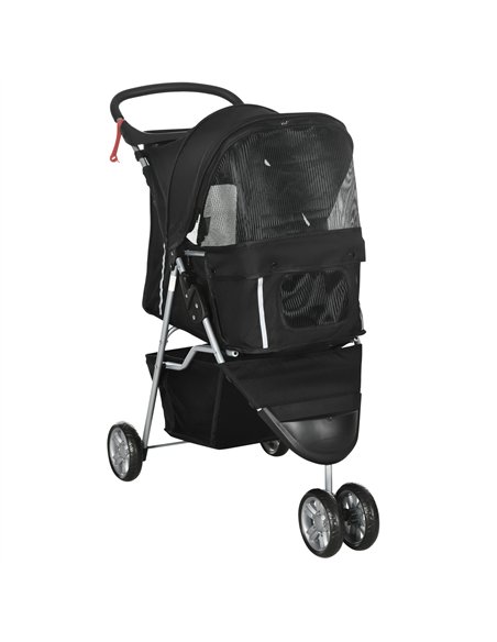 PawHut Dog Stroller, 3 Wheels Foldable Cat Dog Pram with Cup Holder, Storage Basket, Pet Stroller for Small Miniature Dogs, Blac - pic 145064 | FastDaddyshop