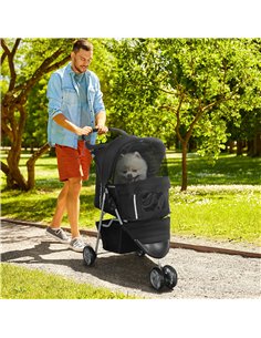 PawHut Dog Stroller, 3 Wheels Foldable Cat Dog Pram with Cup Holder, Storage Basket, Pet Stroller for Small Miniature Dogs, Blac 2