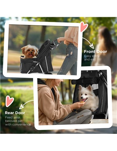 PawHut Dog Stroller, 3 Wheels Foldable Cat Dog Pram with Cup Holder, Storage Basket, Pet Stroller for Small Miniature Dogs, Blac