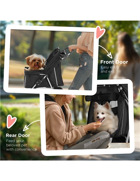 PawHut Dog Stroller, 3 Wheels Foldable Cat Dog Pram with Cup Holder, Storage Basket, Pet Stroller for Small Miniature Dogs, Blac - pic 145070 | FastDaddyshop