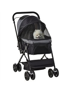 PawHut Pet Stroller Pushchair Foldable Travel Dog Cat Carriage w/ Reversible Handle Brake Basket