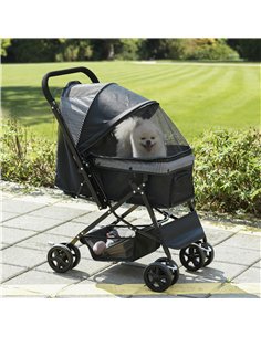 PawHut Pet Stroller Pushchair Foldable Travel Dog Cat Carriage w/ Reversible Handle Brake Basket 2