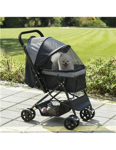 PawHut Pet Stroller Pushchair Foldable Travel Dog Cat Carriage w/ Reversible Handle Brake Basket