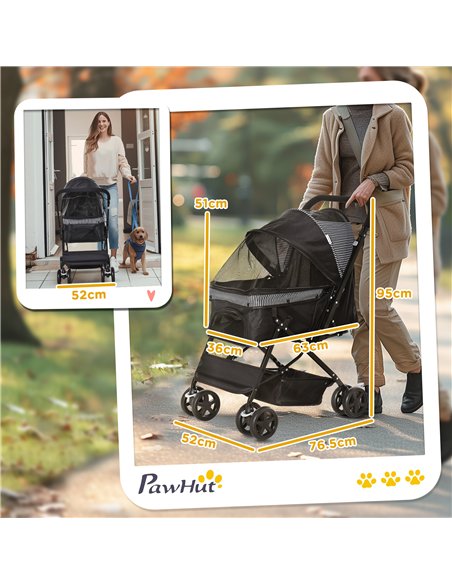 PawHut Pet Stroller Pushchair Foldable Travel Dog Cat Carriage w/ Reversible Handle Brake Basket - pic 145075 | FastDaddyshop