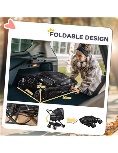 PawHut Pet Stroller Pushchair Foldable Travel Dog Cat Carriage w/ Reversible Handle Brake Basket