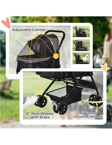 PawHut Pet Stroller Pushchair Foldable Travel Dog Cat Carriage w/ Reversible Handle Brake Basket