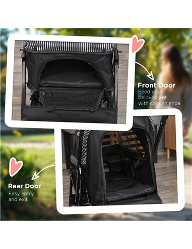 PawHut Pet Stroller Pushchair Foldable Travel Dog Cat Carriage w/ Reversible Handle Brake Basket
