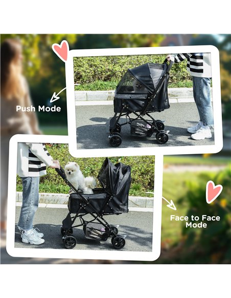 PawHut Pet Stroller Pushchair Foldable Travel Dog Cat Carriage w/ Reversible Handle Brake Basket - pic 145080 | FastDaddyshop