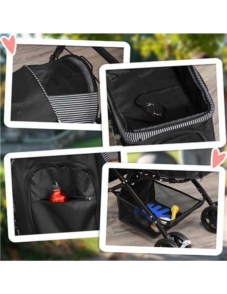 PawHut Pet Stroller Pushchair Foldable Travel Dog Cat Carriage w/ Reversible Handle Brake Basket - pic 145081 | FastDaddyshop