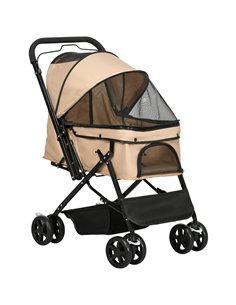 PawHut Pet Stroller Pushchair Foldable Travel Dog Cat Carriage w/ Reversible Handle Brake Basket