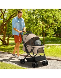 PawHut Pet Stroller Pushchair Foldable Travel Dog Cat Carriage w/ Reversible Handle Brake Basket 2