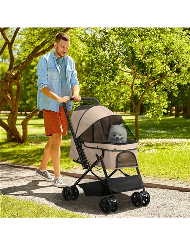 PawHut Pet Stroller Pushchair Foldable Travel Dog Cat Carriage w/ Reversible Handle Brake Basket