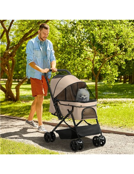 PawHut Pet Stroller Pushchair Foldable Travel Dog Cat Carriage w/ Reversible Handle Brake Basket - pic 145083 | FastDaddyshop