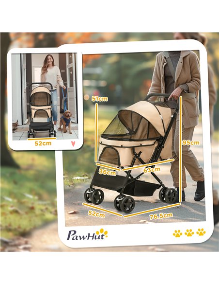 PawHut Pet Stroller Pushchair Foldable Travel Dog Cat Carriage w/ Reversible Handle Brake Basket - pic 145084 | FastDaddyshop