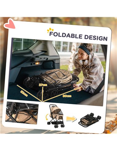 PawHut Pet Stroller Pushchair Foldable Travel Dog Cat Carriage w/ Reversible Handle Brake Basket