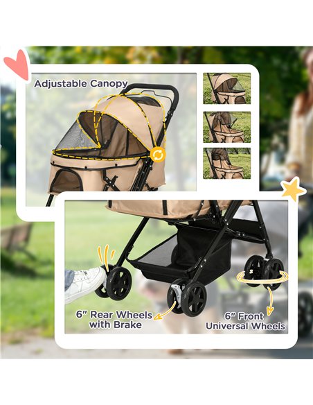 PawHut Pet Stroller Pushchair Foldable Travel Dog Cat Carriage w/ Reversible Handle Brake Basket - pic 145087 | FastDaddyshop