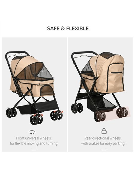 PawHut Pet Stroller Pushchair Foldable Travel Dog Cat Carriage w/ Reversible Handle Brake Basket - pic 145090 | FastDaddyshop