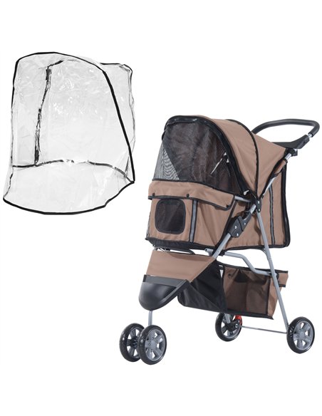 PawHut Dog Stroller with Cover for Small Miniature Dogs, Folding Cat Pram Dog Pushchair with Cup Holder, Storage Basket, Reflect - pic 145091 | FastDaddyshop