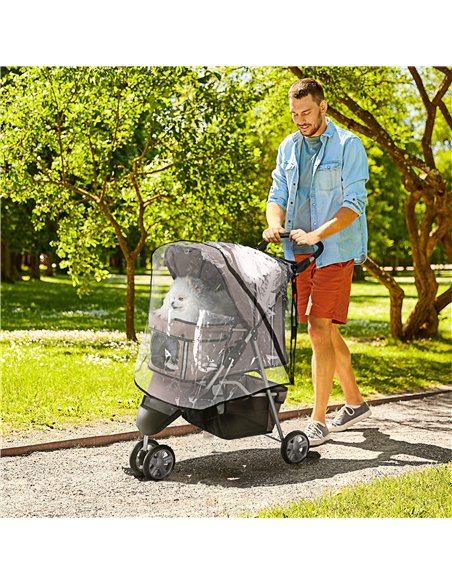 PawHut Dog Stroller with Cover for Small Miniature Dogs, Folding Cat Pram Dog Pushchair with Cup Holder, Storage Basket, Reflect - pic 145092 | FastDaddyshop