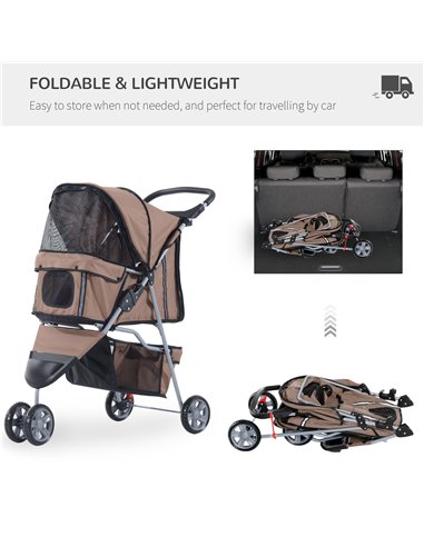 PawHut Dog Stroller with Cover for Small Miniature Dogs, Folding Cat Pram Dog Pushchair with Cup Holder, Storage Basket, Reflect