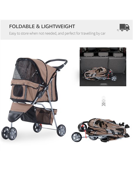 PawHut Dog Stroller with Cover for Small Miniature Dogs, Folding Cat Pram Dog Pushchair with Cup Holder, Storage Basket, Reflect - pic 145095 | FastDaddyshop