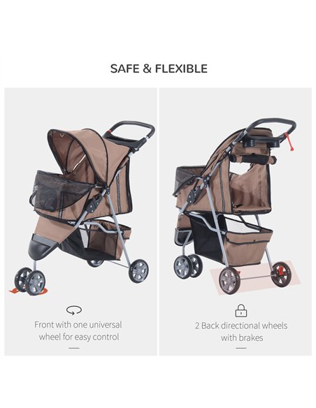 PawHut Dog Stroller with Cover for Small Miniature Dogs, Folding Cat Pram Dog Pushchair with Cup Holder, Storage Basket, Reflect - pic 145096 | FastDaddyshop