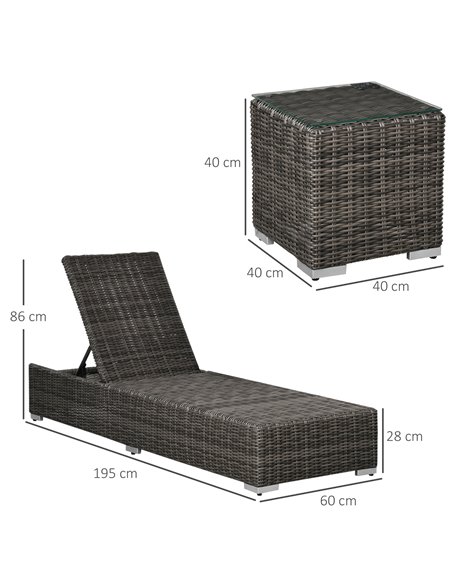 Outsunny 3 Pieces Patio PE Rattan Sun Lounger Set, Adjustable Outdoor Half-Round Wicker Aluminium Recliner Bed w/ Side Table Set - pic 14510 | FastDaddyshop