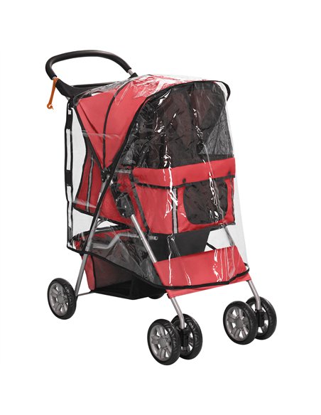 PawHut Dog Stroller with Rain Cover for Small Miniature Dogs, Folding Pet Pram with Cup Holder, Storage Basket, Reflective Strip - pic 145100 | FastDaddyshop