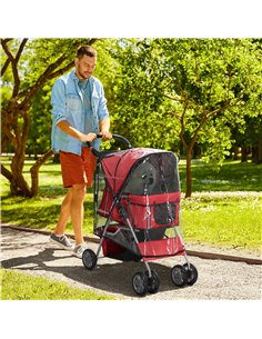 PawHut Dog Stroller with Rain Cover for Small Miniature Dogs, Folding Pet Pram with Cup Holder, Storage Basket, Reflective Strip 2