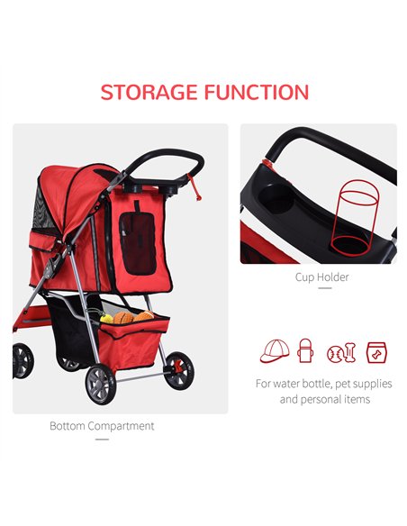PawHut Dog Stroller with Rain Cover for Small Miniature Dogs, Folding Pet Pram with Cup Holder, Storage Basket, Reflective Strip - pic 145105 | FastDaddyshop