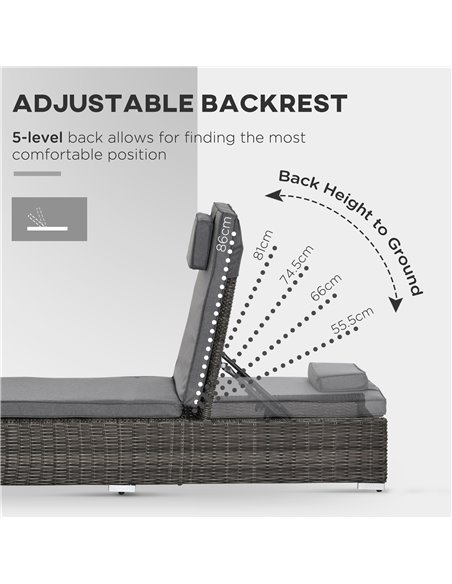 Outsunny 3 Pieces Patio PE Rattan Sun Lounger Set, Adjustable Outdoor Half-Round Wicker Aluminium Recliner Bed w/ Side Table Set - pic 14511 | FastDaddyshop
