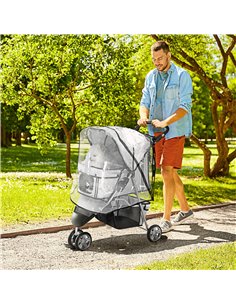 PawHut Dog Stroller with Cover for Small Miniature Dogs, Folding Cat Pram Dog Pushchair with Cup Holder, Storage Basket, Reflect 2