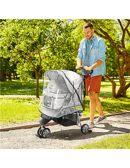 PawHut Dog Stroller with Cover for Small Miniature Dogs, Folding Cat Pram Dog Pushchair with Cup Holder, Storage Basket, Reflect - pic 145110 | FastDaddyshop