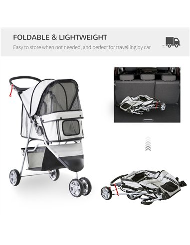PawHut Dog Stroller with Cover for Small Miniature Dogs, Folding Cat Pram Dog Pushchair with Cup Holder, Storage Basket, Reflect