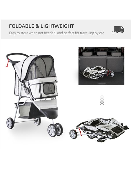 PawHut Dog Stroller with Cover for Small Miniature Dogs, Folding Cat Pram Dog Pushchair with Cup Holder, Storage Basket, Reflect - pic 145113 | FastDaddyshop