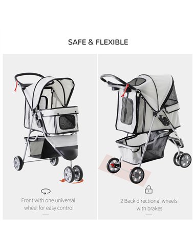 PawHut Dog Stroller with Cover for Small Miniature Dogs, Folding Cat Pram Dog Pushchair with Cup Holder, Storage Basket, Reflect