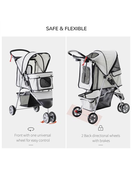 PawHut Dog Stroller with Cover for Small Miniature Dogs, Folding Cat Pram Dog Pushchair with Cup Holder, Storage Basket, Reflect - pic 145114 | FastDaddyshop