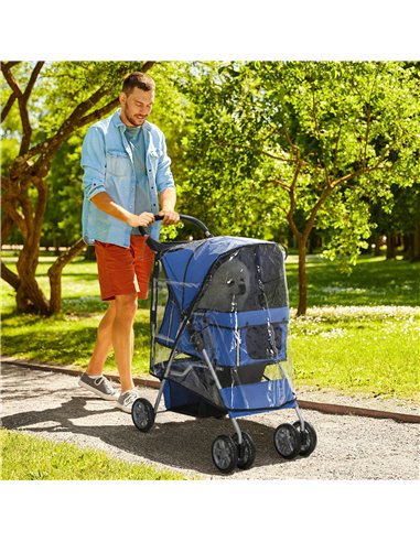 PawHut Dog Stroller with Rain Cover for Small Miniature Dogs, Folding Pet Pram with Cup Holder, Storage Basket, Reflective Strip