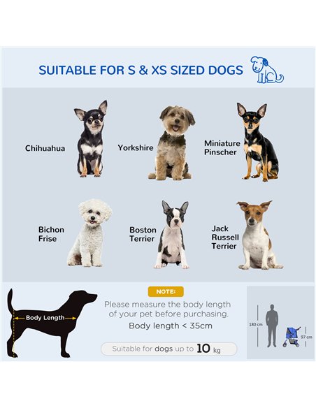 PawHut Dog Stroller with Rain Cover for Small Miniature Dogs, Folding Pet Pram with Cup Holder, Storage Basket, Reflective Strip - pic 145121 | FastDaddyshop