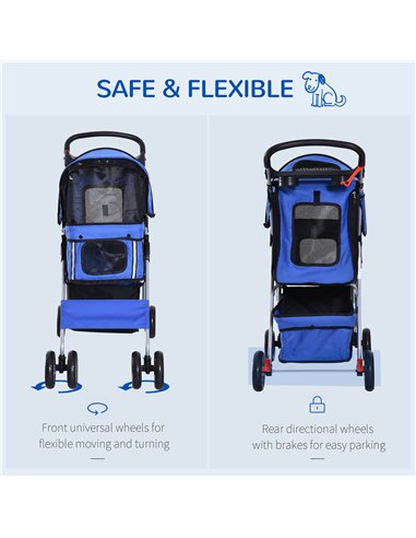 PawHut Dog Stroller with Rain Cover for Small Miniature Dogs, Folding Pet Pram with Cup Holder, Storage Basket, Reflective Strip