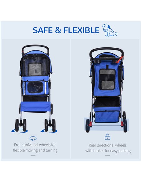 PawHut Dog Stroller with Rain Cover for Small Miniature Dogs, Folding Pet Pram with Cup Holder, Storage Basket, Reflective Strip - pic 145122 | FastDaddyshop