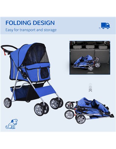 PawHut Dog Stroller with Rain Cover for Small Miniature Dogs, Folding Pet Pram with Cup Holder, Storage Basket, Reflective Strip